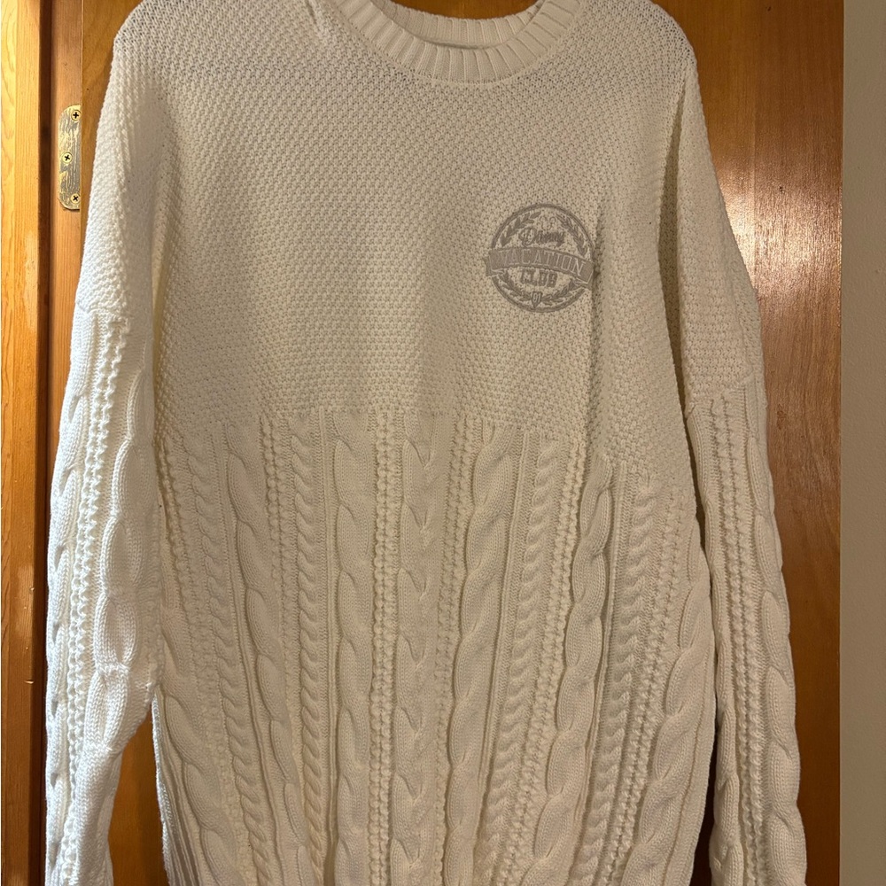 White Crewneck Cable Knit Sweater